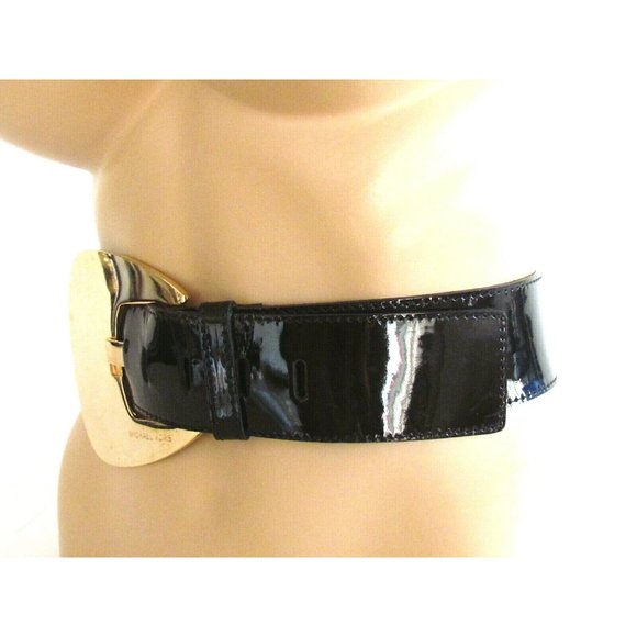 Michael Kors Collection Black Patent Leather Gold Tone Buckle Designer Belt Med main image 5